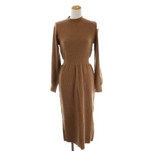 Diagram GRACE CONTINENTAL 2点セット ニット リブ ワンピース 長袖 オープンショルダー タイト ロング ポンチョ 五分袖 フォックスファー36 茶