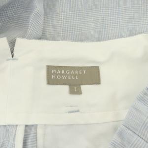 MARGARET HOWELL グレンチェック リネンパンツ テーパード ボタンフライ タック 1 青 ブルー