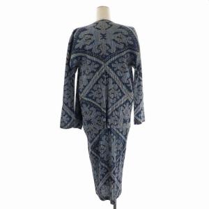 PLEATS PLEASE ISSEY MIYAKE セットアップ デニム総柄プリントプリーツカーディガン ワンピース 3 4 紺