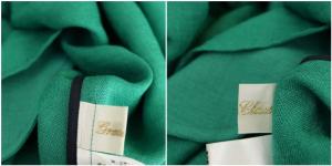 Grace Class リネンタッチ バイカラーワンピース フロントボタン フレア ミモレ丈 ロング パフスリーブ 五分袖 金ボタン 38 緑 紺