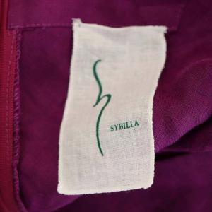 SYBILLA リネンフレアスリーブ マキシワンピース セミフレア ロング スクエアネック 五分袖 2 紫 パープル