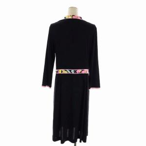 LEONARD FASHION 近年モデル カンカン素材 Vネックワンピース 長袖 42 ブラック マルチカラー