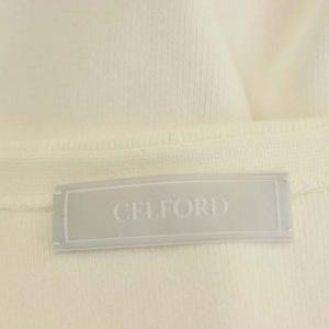 CELFORD ニット ペプラムカーディガン カットソー 半袖 ジップアップ Vネック 38 白 ホワイト