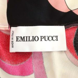 Emilio Pucci プッチ柄 スクエアネックワンピース 長袖 ひざ丈 タイト 総柄 I38 ピンク 黒 紫 白