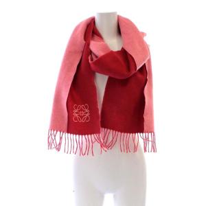 LOEWE マフラー アナグラム刺繍 カシミヤ混 フリンジ レッド