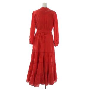 CASA FLINE カシュクールレースドレス ワンピース 長袖 ロング フレア インナー付き F ピンクレッド