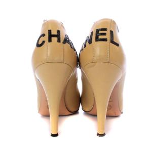 CHANEL パンプス ピンヒール ココマーク アンクルチェーン バックロゴ エナメル 36.5C ベージュ