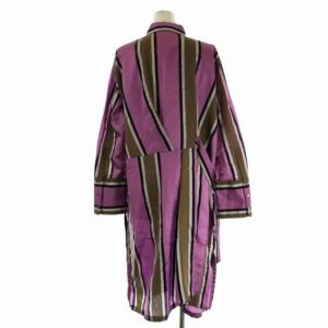 ADORE 21SS カラーレジメンタルブラウス ロングシャツ ストライプ スリット 長袖 38 ピンク カーキ マルチカラー