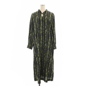 21AW MILLIE TEARS NECK DRESS 花柄長袖ワンピース ロング フレア 総柄 S 黒 ブラック マルチカラー