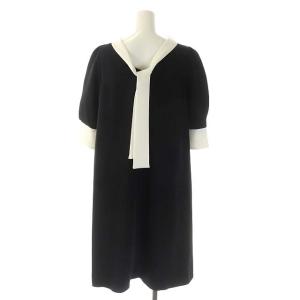 CELFORD 22AW Aラインボウタイワンピース 膝丈 五分袖 36 黒 白 ホワイト ブラック