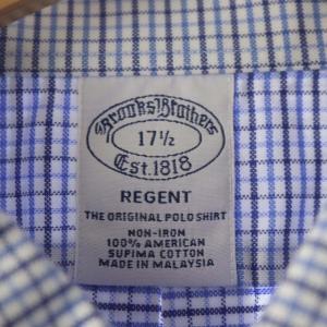 Brooks Brothers 半袖シャツ BD ボタンダウン チェック 胸ポケット 17 1/2 青 ブルー