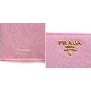 PRADA 財布 二つ折り ロゴ レザー ピンク