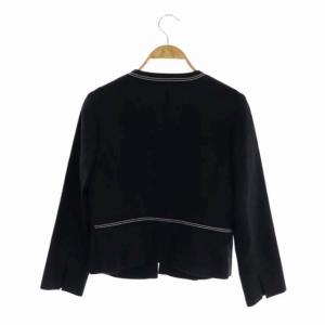 ANAYI ステッチ ノーカラージャケット リネン混 38 紺 白 ネイビー ホワイト