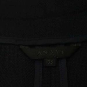 ANAYI ステッチ ノーカラージャケット リネン混 38 紺 白 ネイビー ホワイト