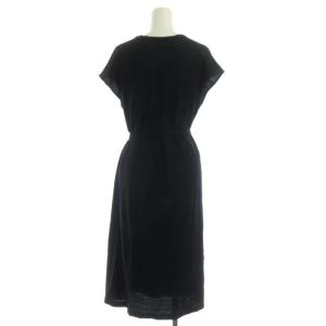 ANAYI ワンピース スキッパー衿 フレンチスリーブ ロング ギャザー ベルト付き 38 紺 ネイビー