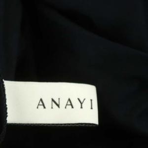 ANAYI ワンピース スキッパー衿 フレンチスリーブ ロング ギャザー ベルト付き 38 紺 ネイビー