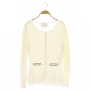 20SS ペプラムカーディガン ニット 長袖 クルーネック ビジュー パール F オフホワイト