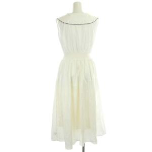 Chesty 20SS 襟刺繍ワンピース Vネック ノースリーブ ロング ギャザー 0 白 ホワイト 紺 ネイビー