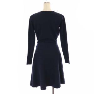 Chesty 19AW フラワーカシュクールニットワンピース 膝丈 フレア 長袖 ビジュー パール スパンコール ウール混 0 紺 ネイビー