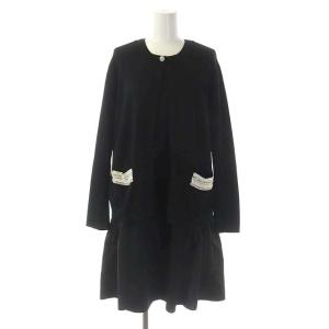 21AW ニットアンサンブル セットアップ 上下 ワンピース ひざ丈 ノースリーブ カーディガン 長袖 0 黒 ブラック