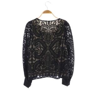 GRACE CONTINENTAL 22AW 刺繍レースブラウス 長袖 クルーネック チュール シアースリーブ 36 黒 ブラック
