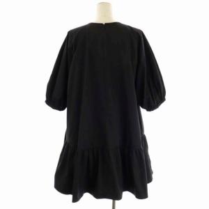 CLANE 22SS PUFF MINI ONE PIECE ワンピース ミニ フレア 七分袖 クルーネック ギャザー 1 黒 ブラック