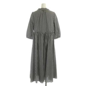 franche lippée ギンガムチェック ワンピース ロング 七分袖 八分袖 前開き ドロスト M 黒 白 ブラック ホワイト