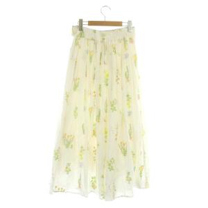 franche lippée ちくちくガーデニング ロングスカート ギャザーフレア 刺繍 ボタニカル柄 リネン混 M ホワイト マルチカラー