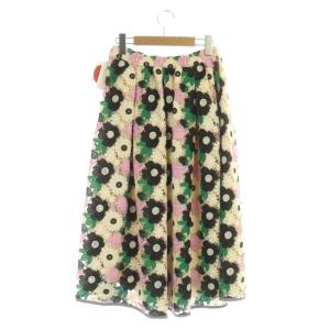 franche lippée Cherir la femme クロシェット フレアスカート ロング タック 総レース 花柄 M アイボリー マルチカラー