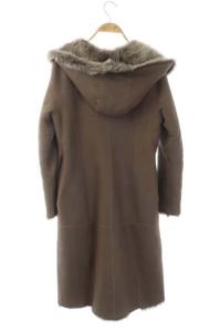 ESTNATION ラムレザーコート ムートンコート アウター リバーシブル ロング フード 36 茶 ブラウン