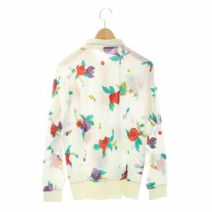 LEONARD SPORT 花柄 長袖 ポロシャツ ロゴ リブ切替 M ホワイト マルチカラー