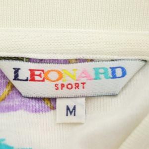 LEONARD SPORT 花柄 長袖 ポロシャツ ロゴ リブ切替 M ホワイト マルチカラー