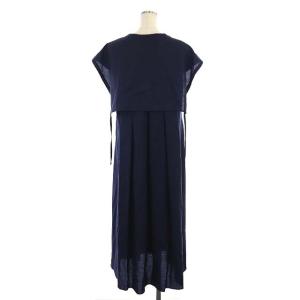 ADORE 22SS ドライタッチ麻ビックセーラーカラーワンピース ロング ノースリーブ 前開き リネン混 キャミソール付き 36 紺