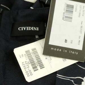 CIVIDINI シルク 花柄 ワンピース ノースリーブ ミモレ丈 ロング フレア シアー 40 紺 白 ネイビー ホワイト