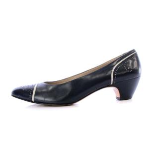 Salvatore Ferragamo パンプス チャンキーヒール レザー 8.5 26cm 紺 ネイビー