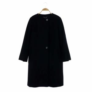 vingt-trois ノーカラーコート ロング アウター ウール アンゴラ混 38 黒 ブラック