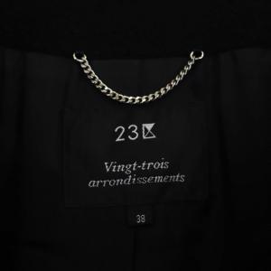 23区 vingt-trois ノーカラーコート ロング アウター ウール アンゴラ混 38 黒 ブラック