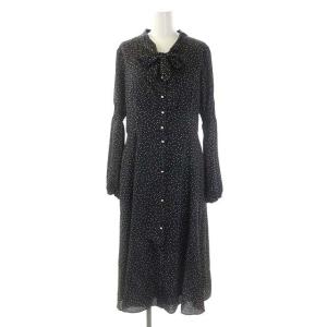 22SS LILY OF VALLEY ドレス ワンピース ロング 長袖 ドット 水玉 ボウタイ フレア 4 黒 白 ブラック