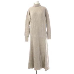 タートルネック フレア ニットワンピース ロング 長袖 グレージュ