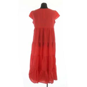 Merlette 別注 TOMORROWLAND MARTEL ティアードワンピース ロング 半袖 ギャザー フレア Vネック XS 赤 レッド