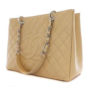 CHANEL GSTトートグランドショッピングトートバッグ マトラッセ ココマーク レザー ベージュ 20番台