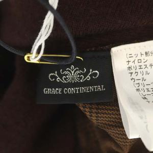 GRACE CONTINENTAL サイドプリーツニットトップ カットソー プルオーバー レース 切替 長袖 チェック 36 茶 黒 ブラウン ブラック