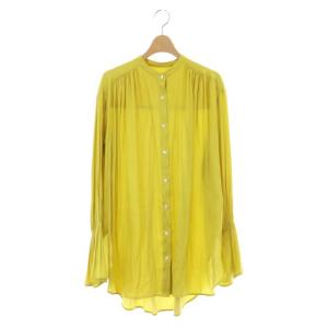 アンブレラスリーブブラウス バンドカラー 長袖 F 黄緑 イエローグリーン