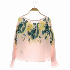 GRACE CONTINENTAL 刺繍ブラウス 長袖 ボートネック プルオーバー 36 ライトピンク マルチカラー