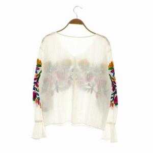 GRACE CONTINENTAL 刺繍シャツ ノーカラー 長袖 36 白 マルチカラー ホワイト