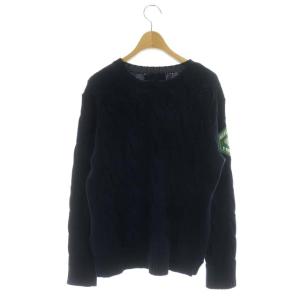 POLO RALPH LAUREN コットン ワッペン ニット セーター プルオーバー 長袖 S 紺 ネイビー