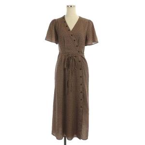 20SS リバティプリントカシュクールワンピース 半袖 フレア ロング ベルトリボン 0 茶 ブラウン