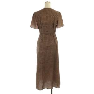 SNIDEL 20SS リバティプリントカシュクールワンピース 半袖 フレア ロング ベルトリボン 0 茶 ブラウン