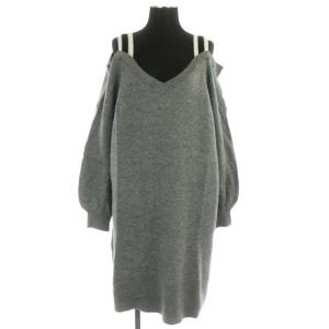 19SS オフショルチュニックニットワンピース 長袖 膝丈 Vネック ウール混 36 グレー