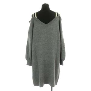 GRACE CONTINENTAL 19SS オフショルチュニックニットワンピース 長袖 膝丈 Vネック ウール混 36 グレー